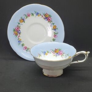 Double Warrant Paragon Teacup and Saucer Blue with Flowers